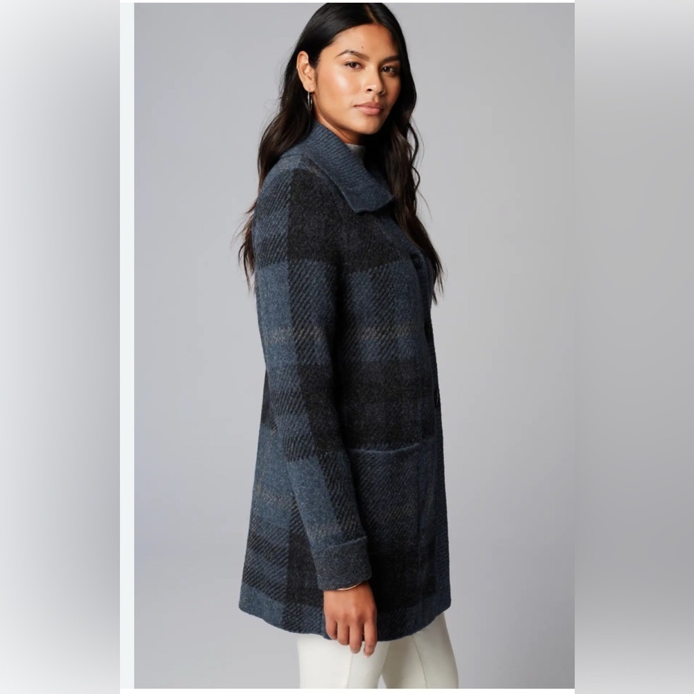 J. Jill Dark Blue Plaid Cardigan Size M Tall - Picture 1 of 9